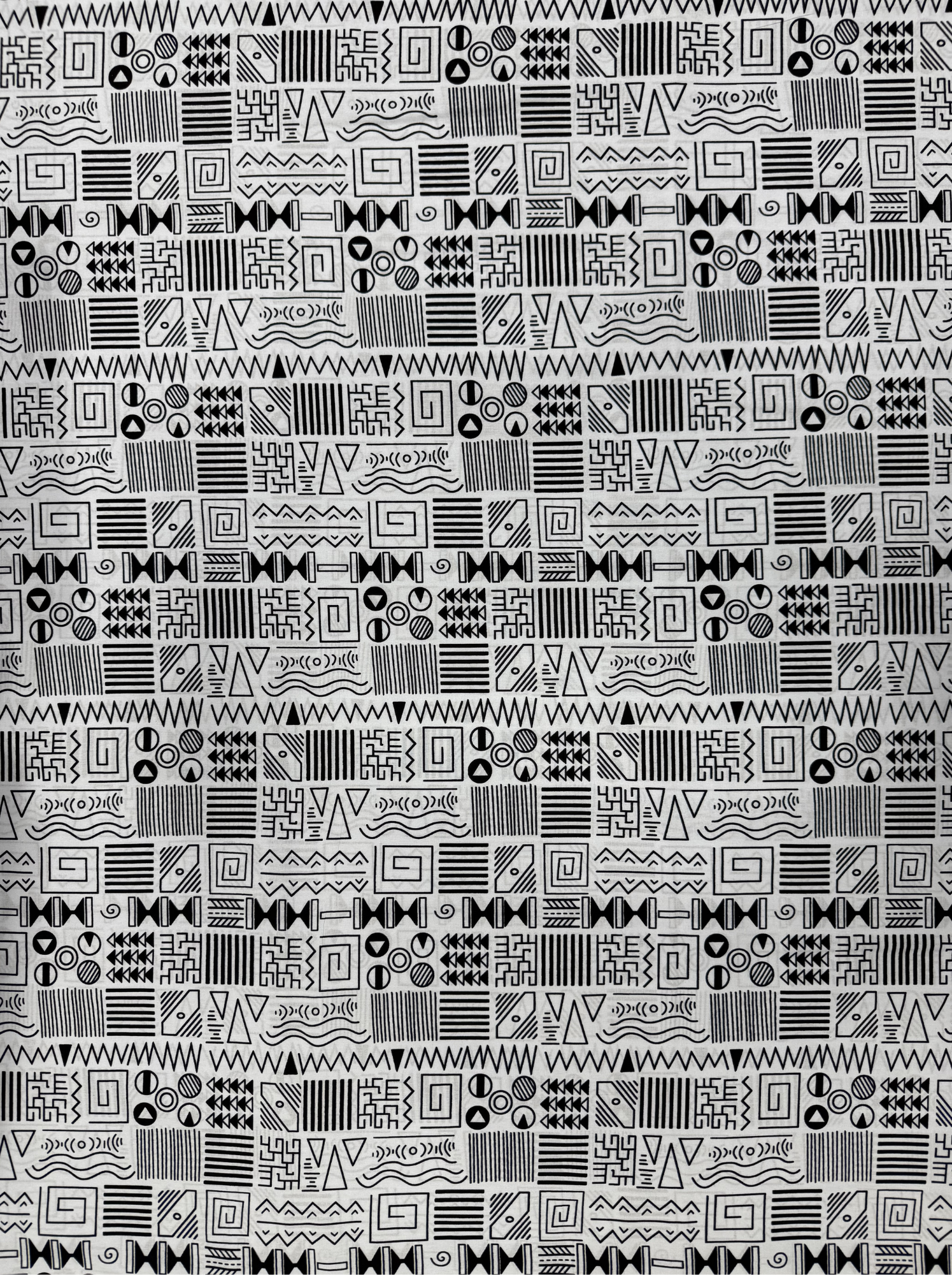 Monochrome Geometric: Premium 100% Cotton Fabric with Intricate Tribal Patterns