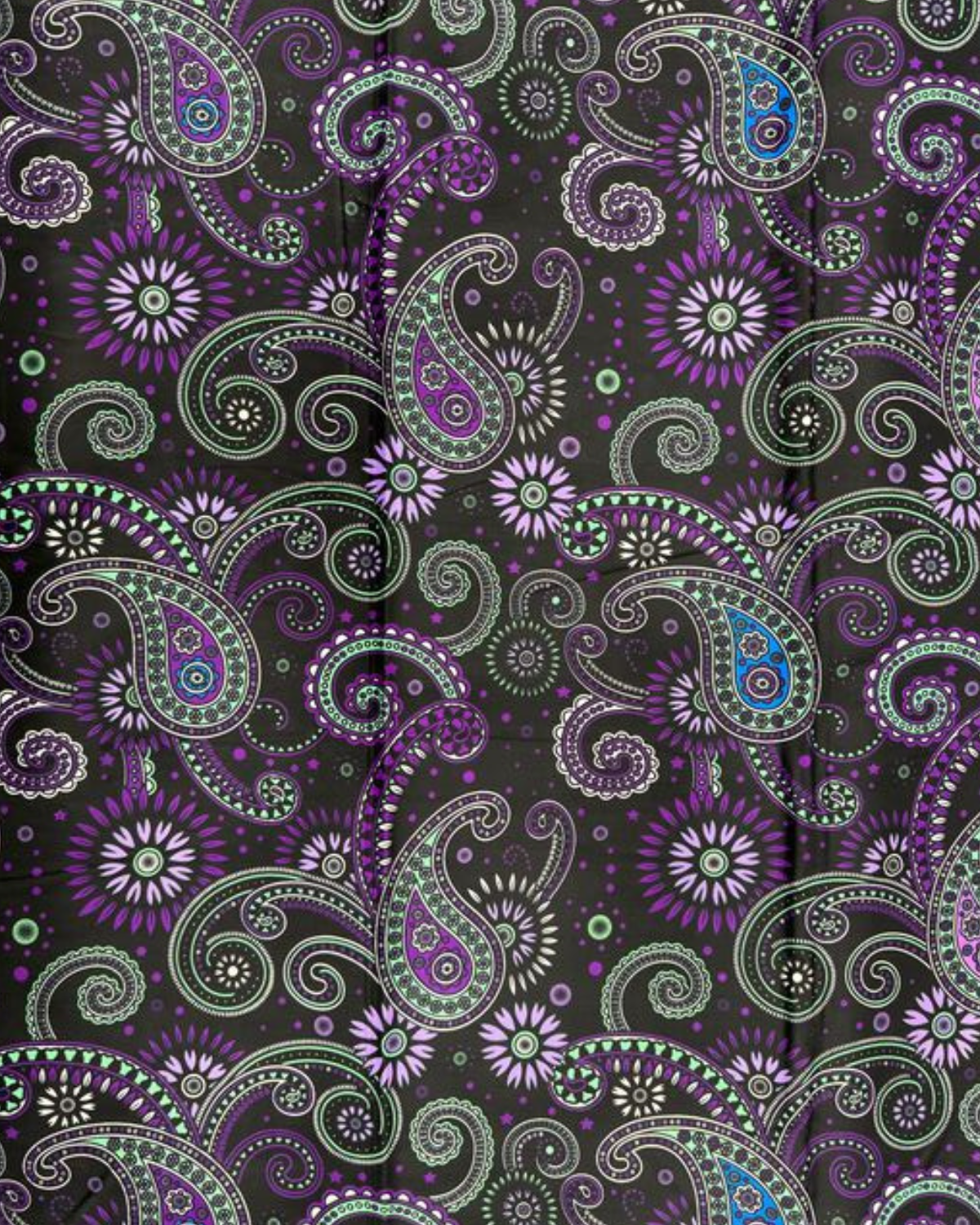 Midnight Paisley African Print Fabric - Purple and Green Swirl Design