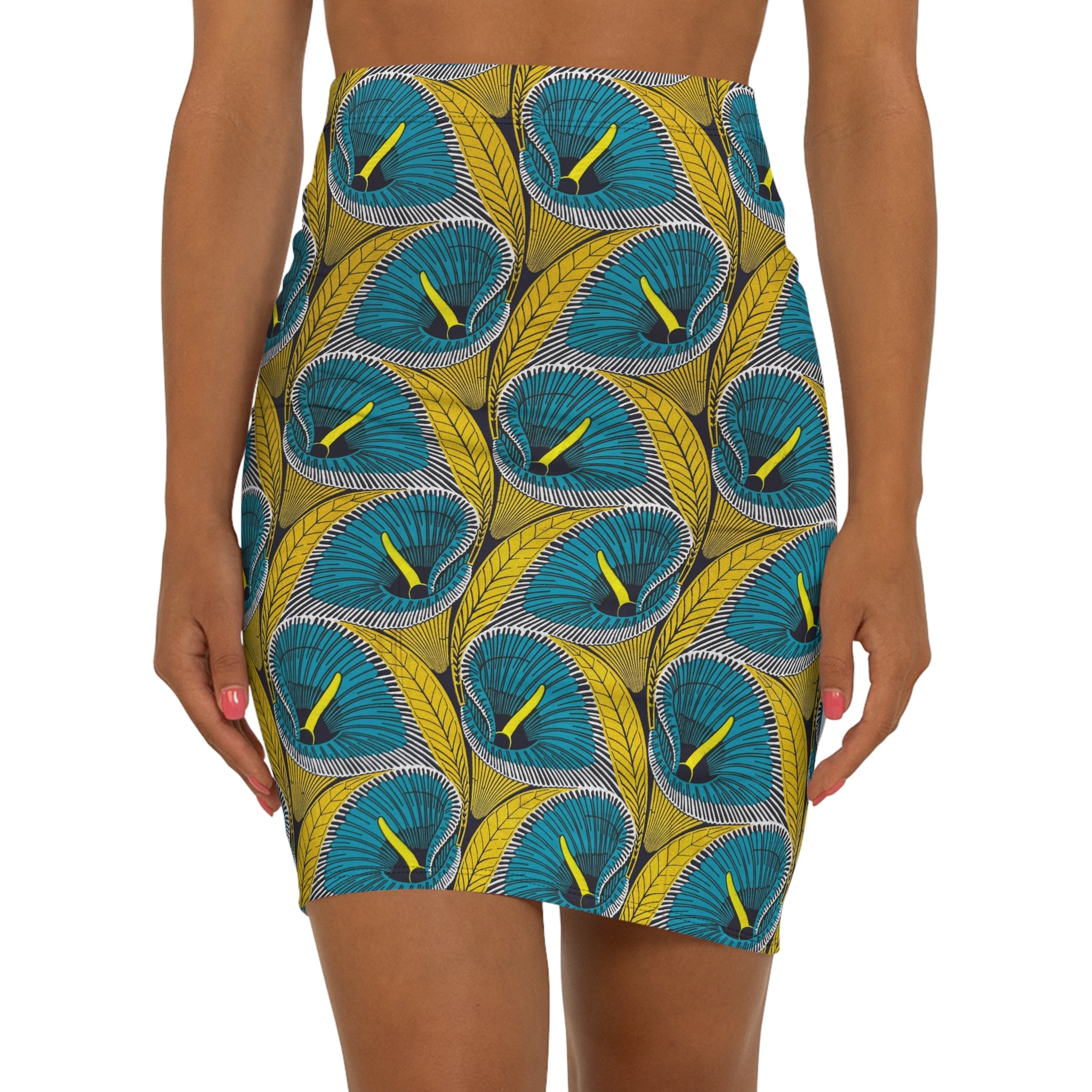 Tropical Bloom: 100% Cotton Fabric with Bold Teal and Yellow Floral Print