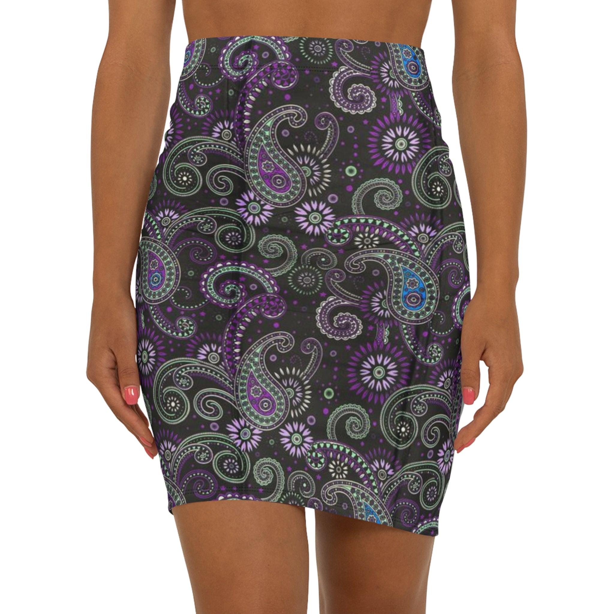 Midnight Paisley African Print Fabric - Purple and Green Swirl Design