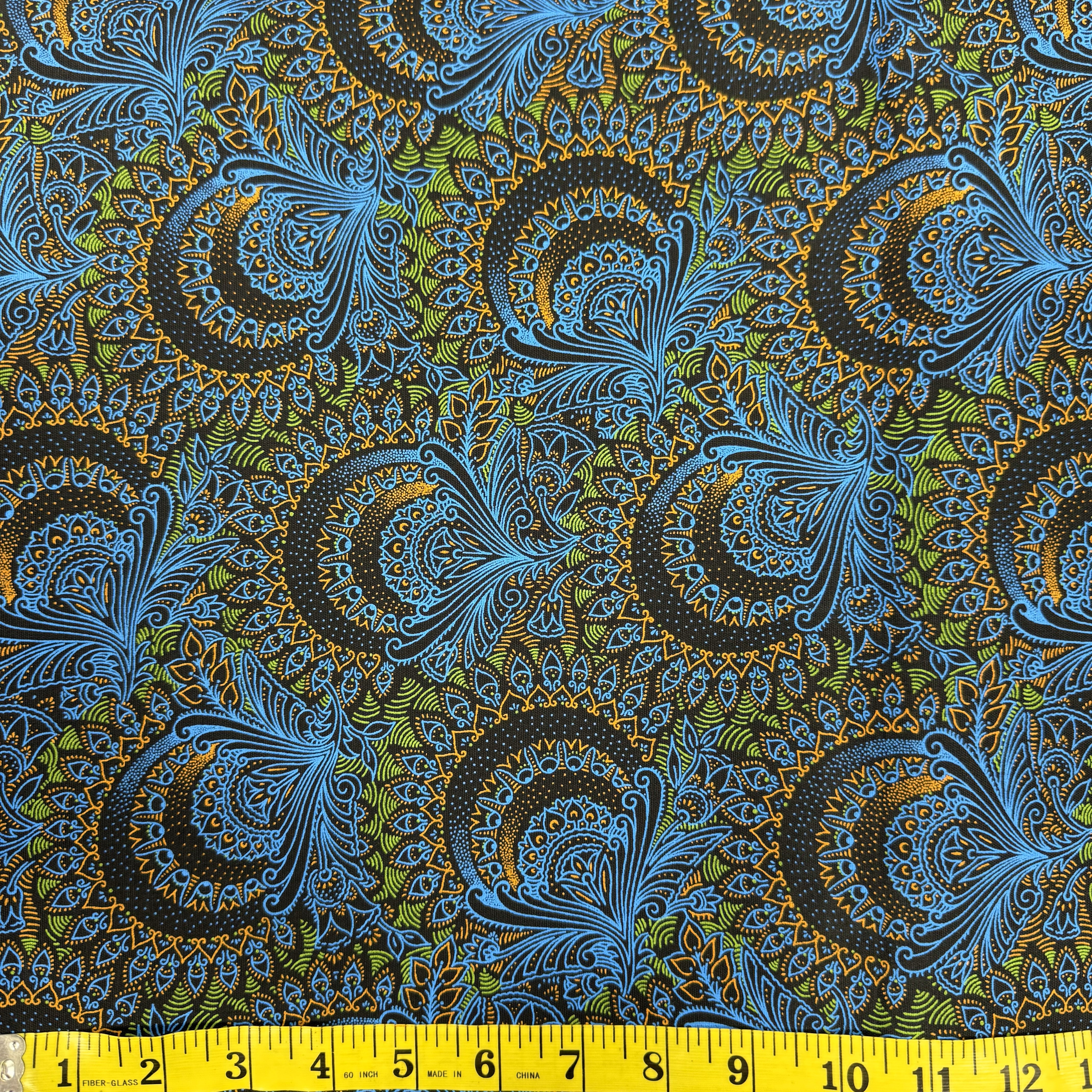 Vibrant Blue and Green Paisley Fabric – Intricate Design, 100% Cotton