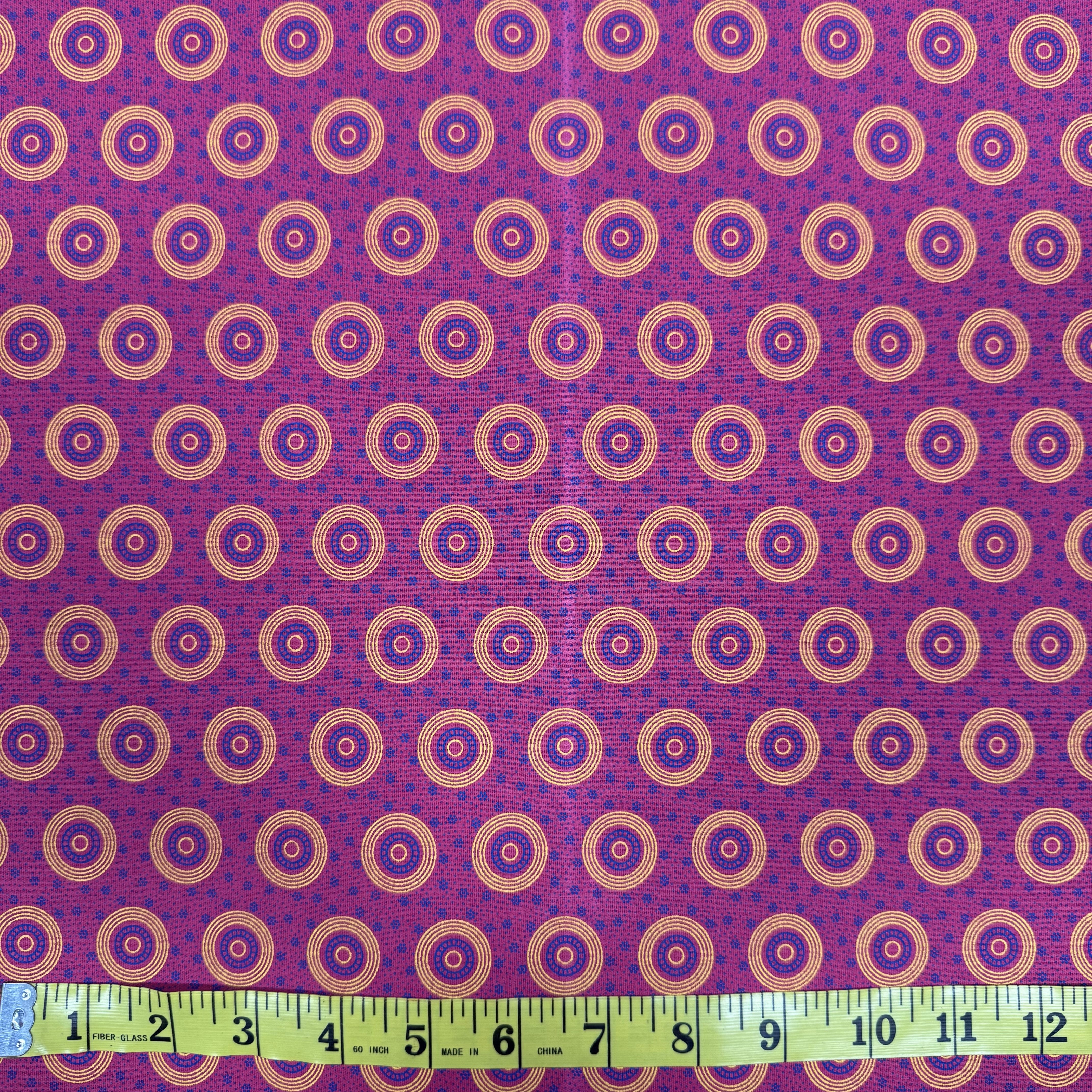 Vibrant Purple Circular Pattern Fabric – Bold Geometric Design, 100% Cotton