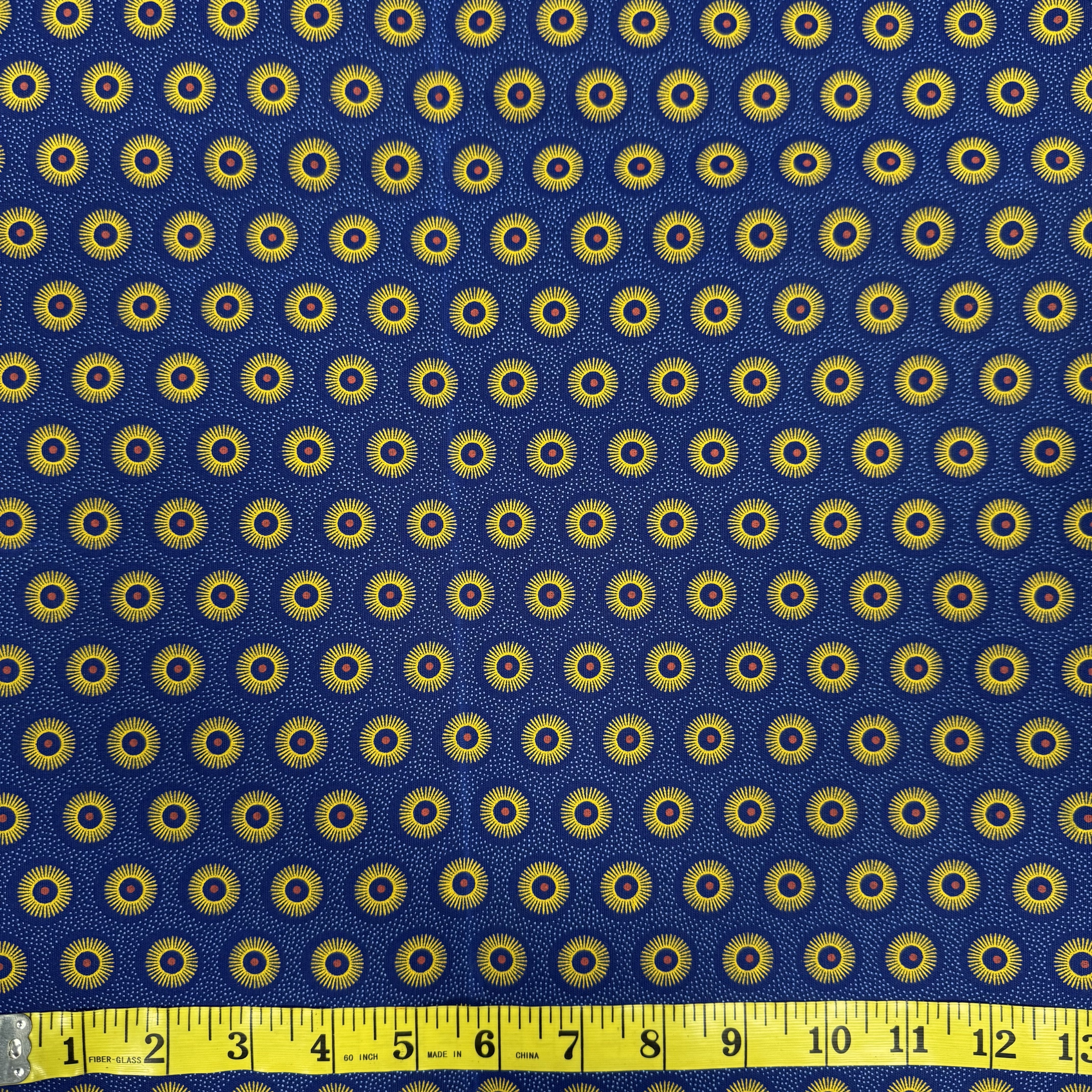 Blue and Yellow Circular Pattern Fabric – Bold Geometric Design, Cotton