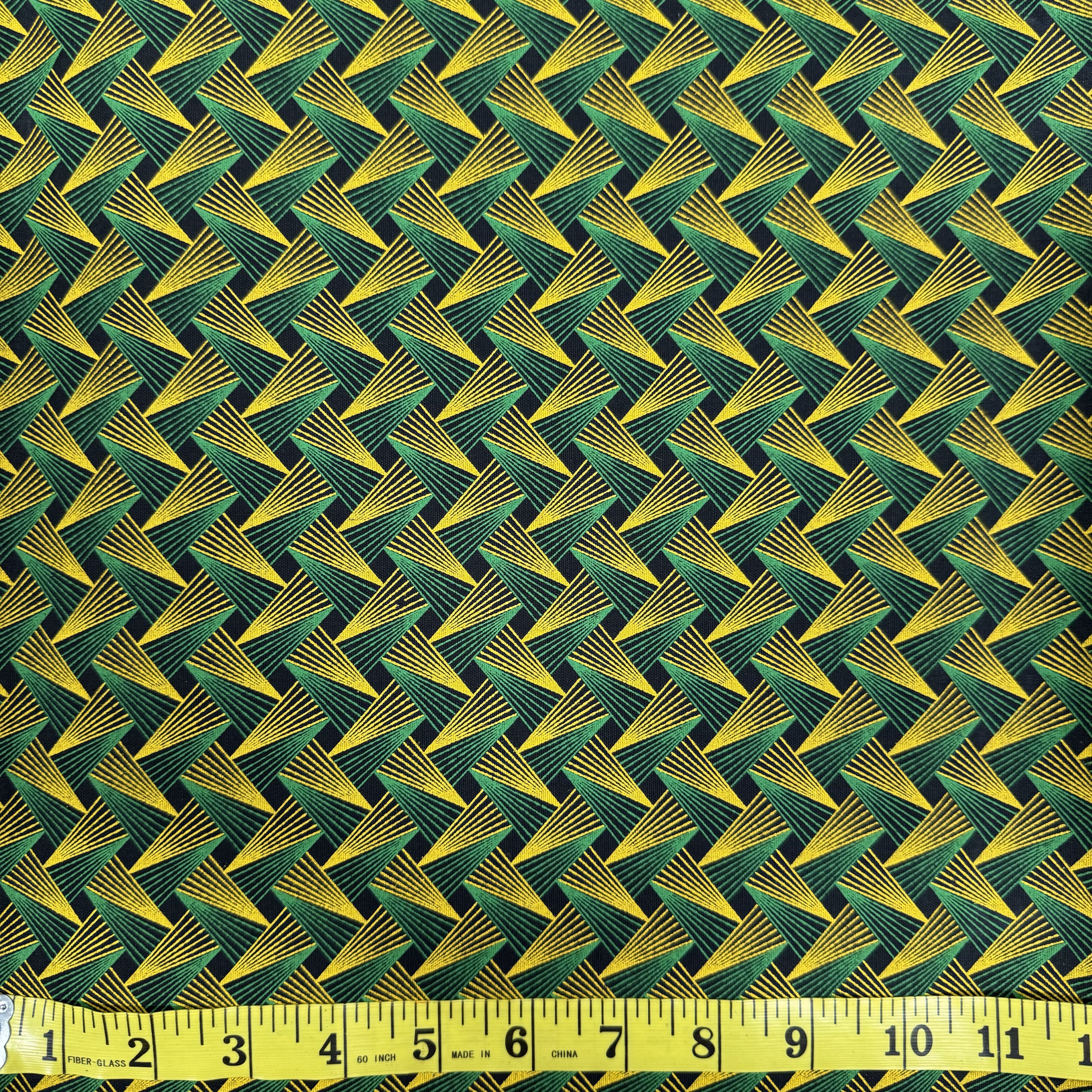 Green and Gold Basketweave Fabric – Bold Geometric Design, 100% Cotton