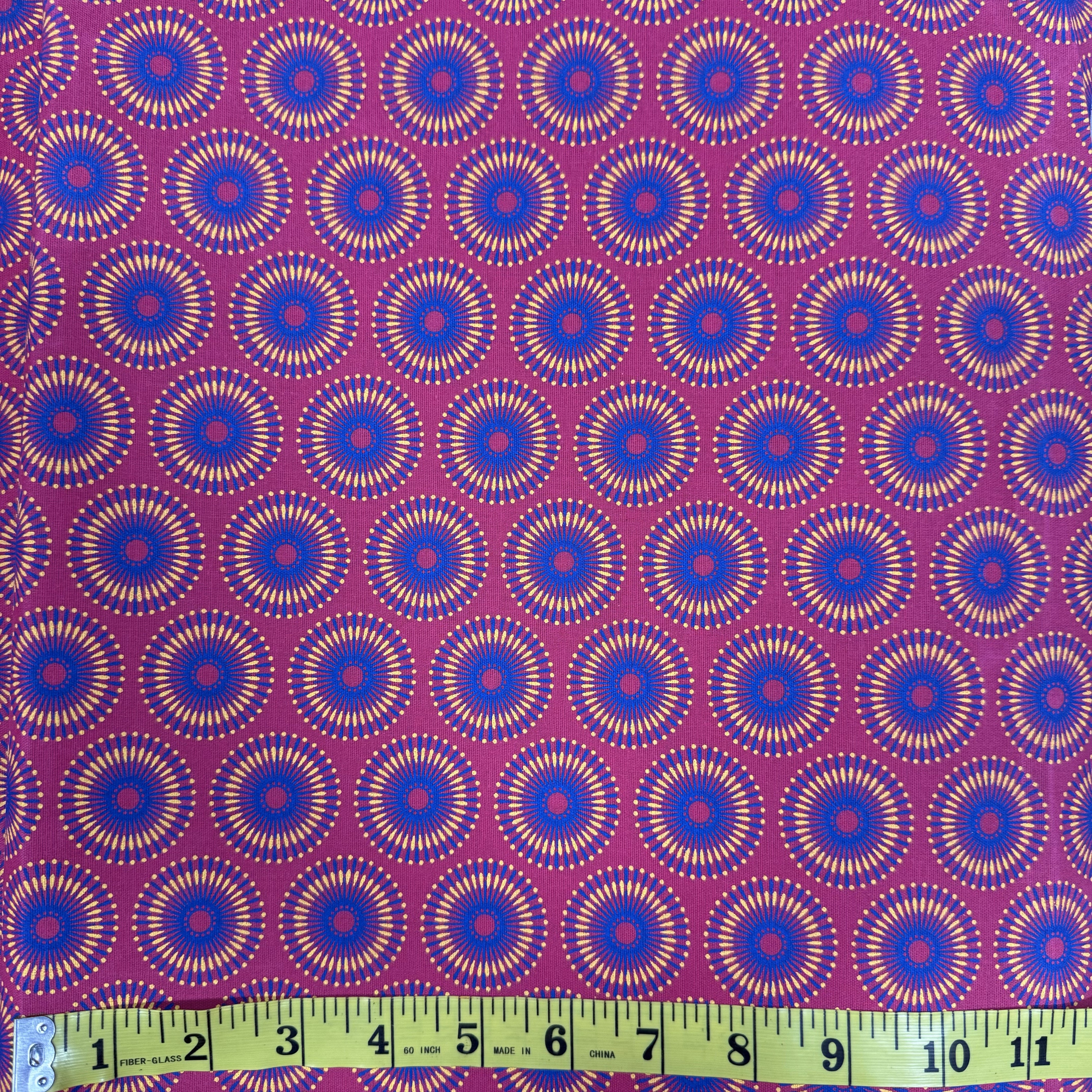 Purple and Blue Radiating Circle Fabric – Bold Geometric Design, Cotton