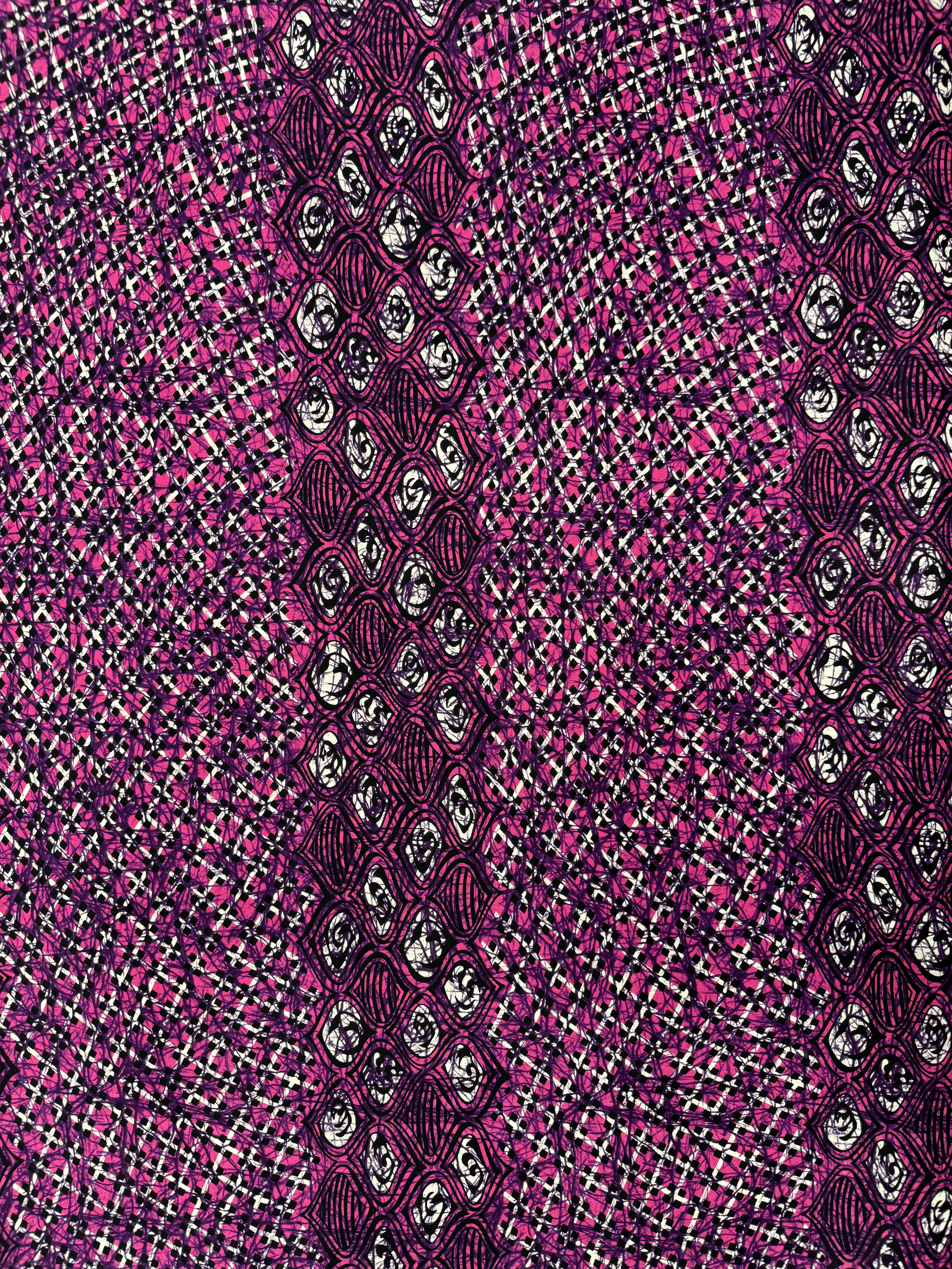 Vibrant Pink & Black African Print Fabric – Modern Geometric Design for Sewing