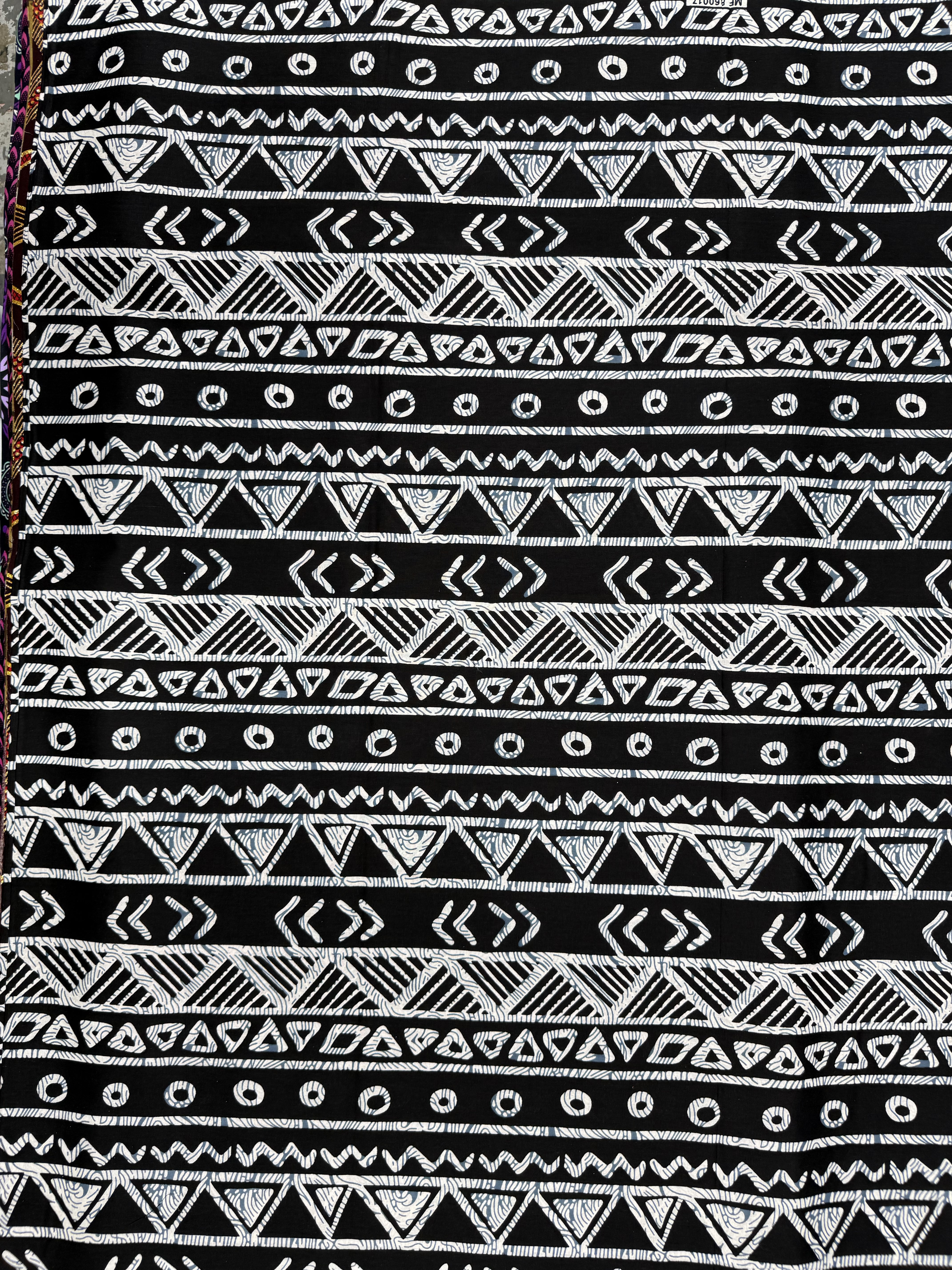 Black and White Mosaic African Print Fabric – Bold Striped 100% Cotton