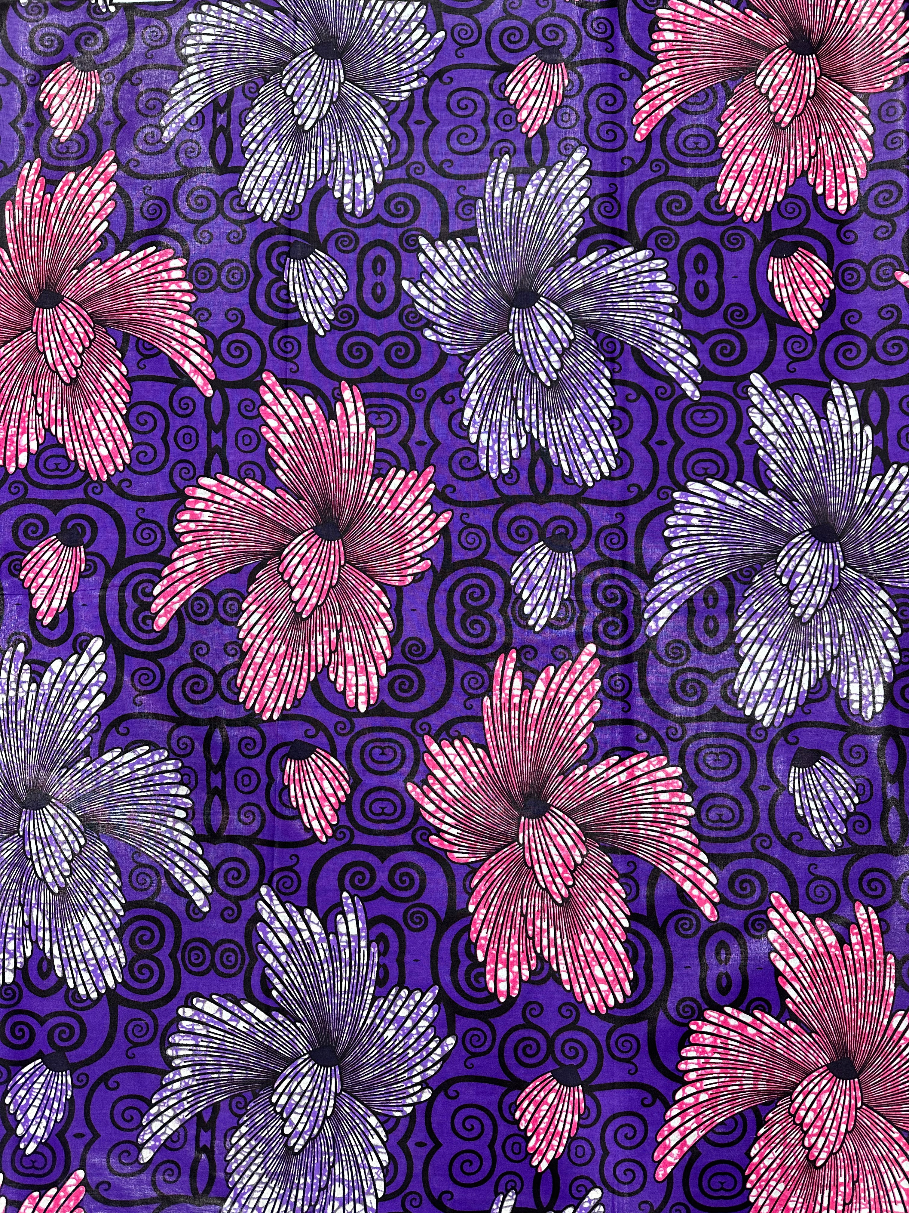 Purple Bloom: Premium 100% Cotton Fabric with Elegant Overlay