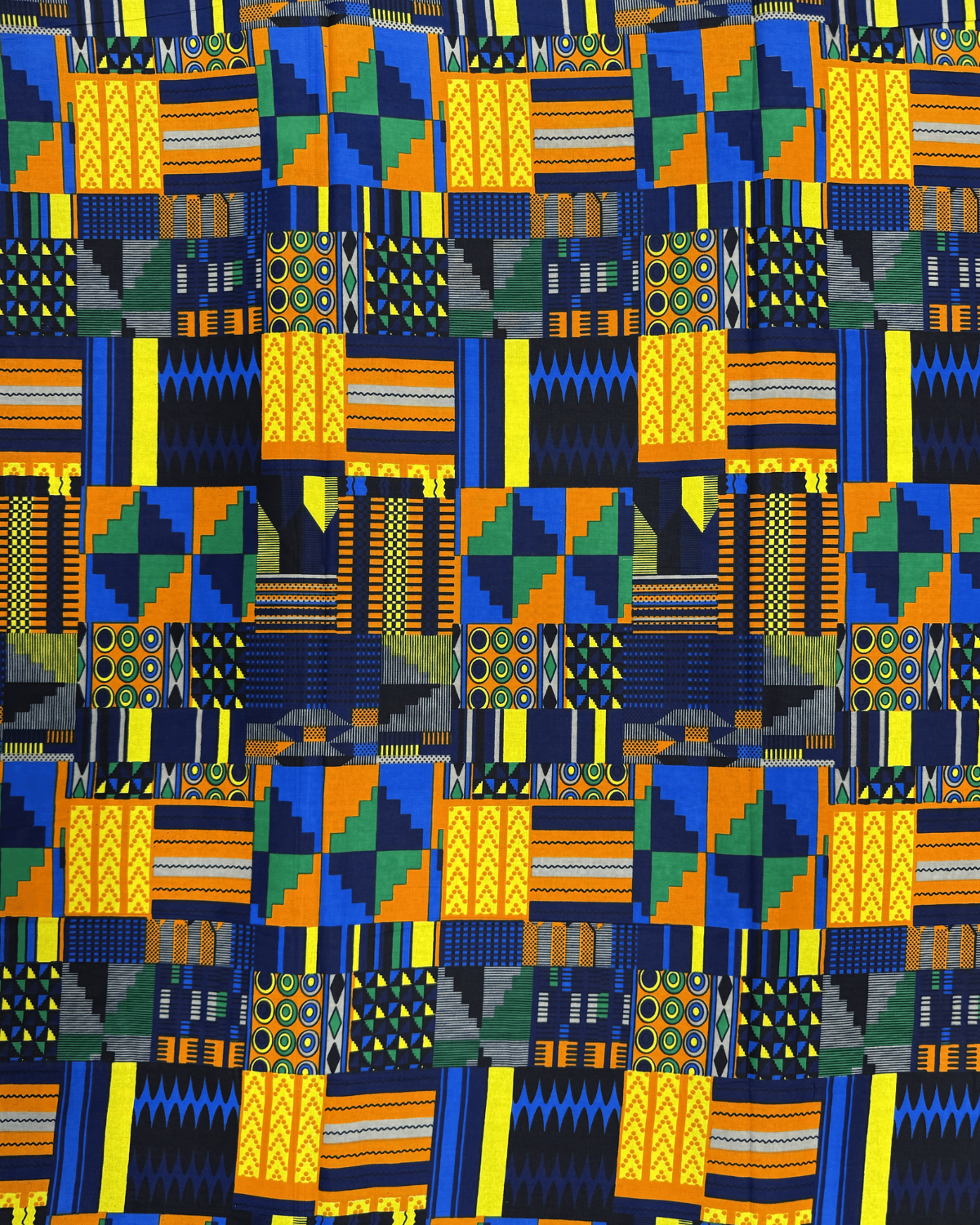 Mosaic Kente African Print Fabric - Bold Blue, Yellow, Green Pattern for Crafts