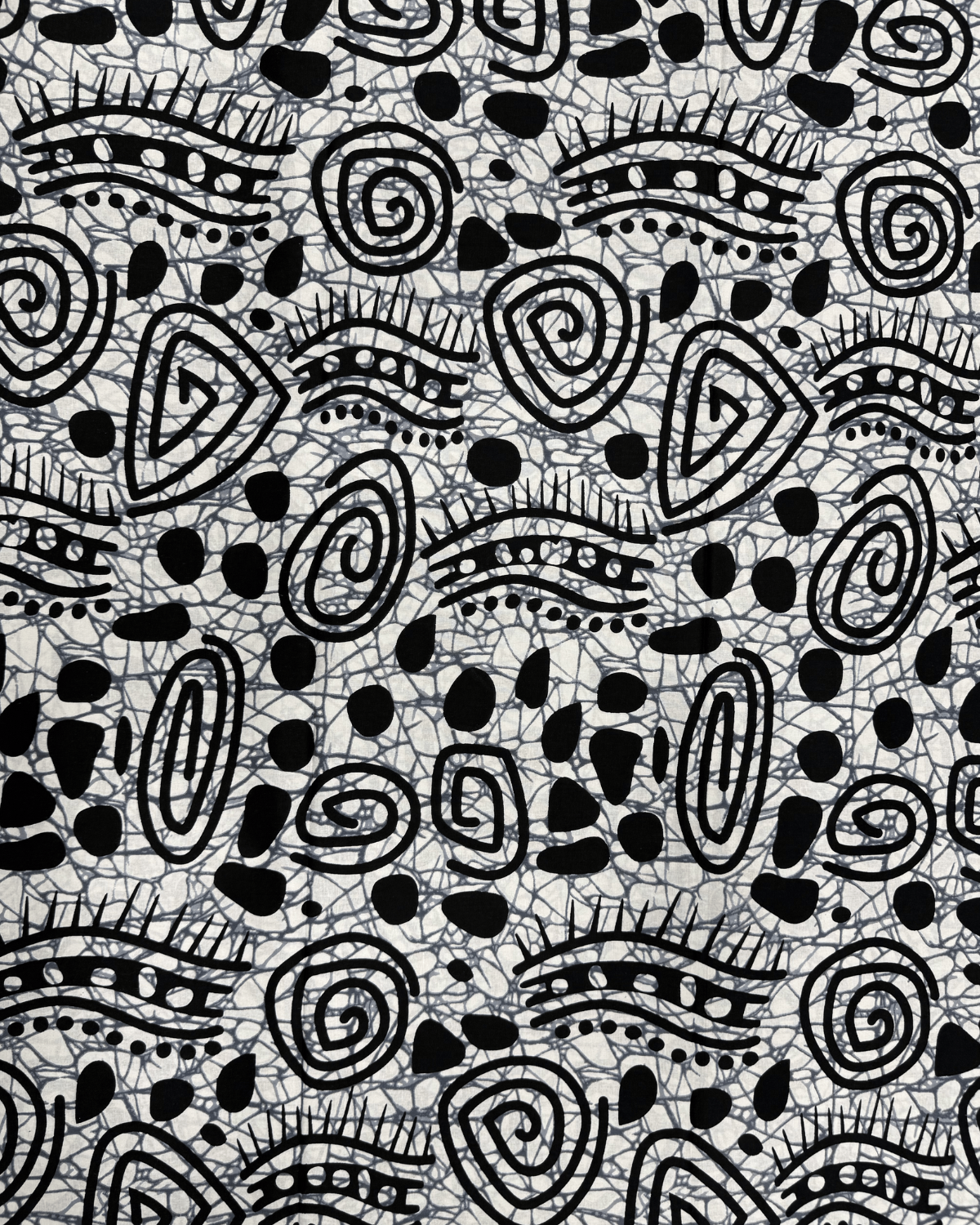 Monochrome Swirl African Print Fabric – Abstract Cotton, 44” Wide for Sewing